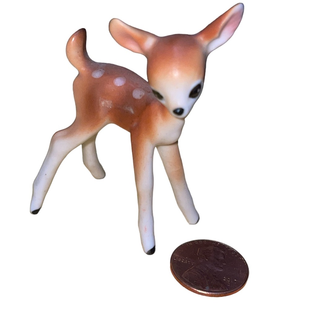 Vintage Miniature Fawn Baby Deer Matte Finish Porcelain Woodland Dollhouse